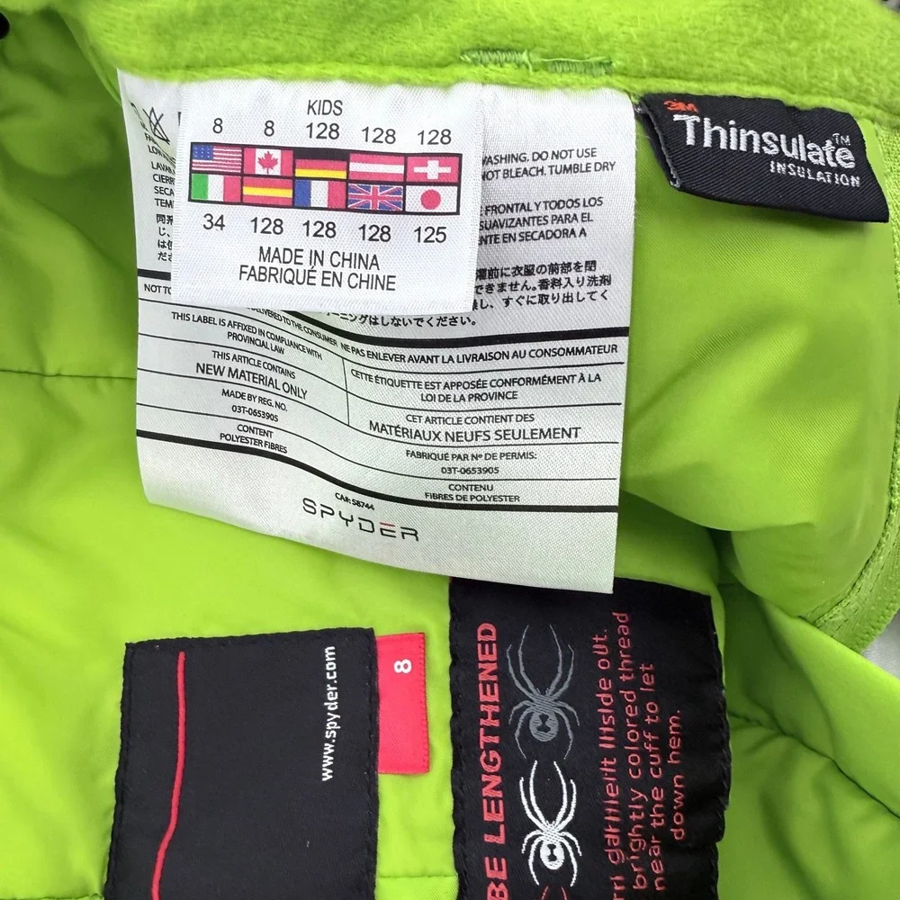 Spyder Ski Pants Kids Size 8 Lime Green Insulated Grow Hem Suspenders Outdoor